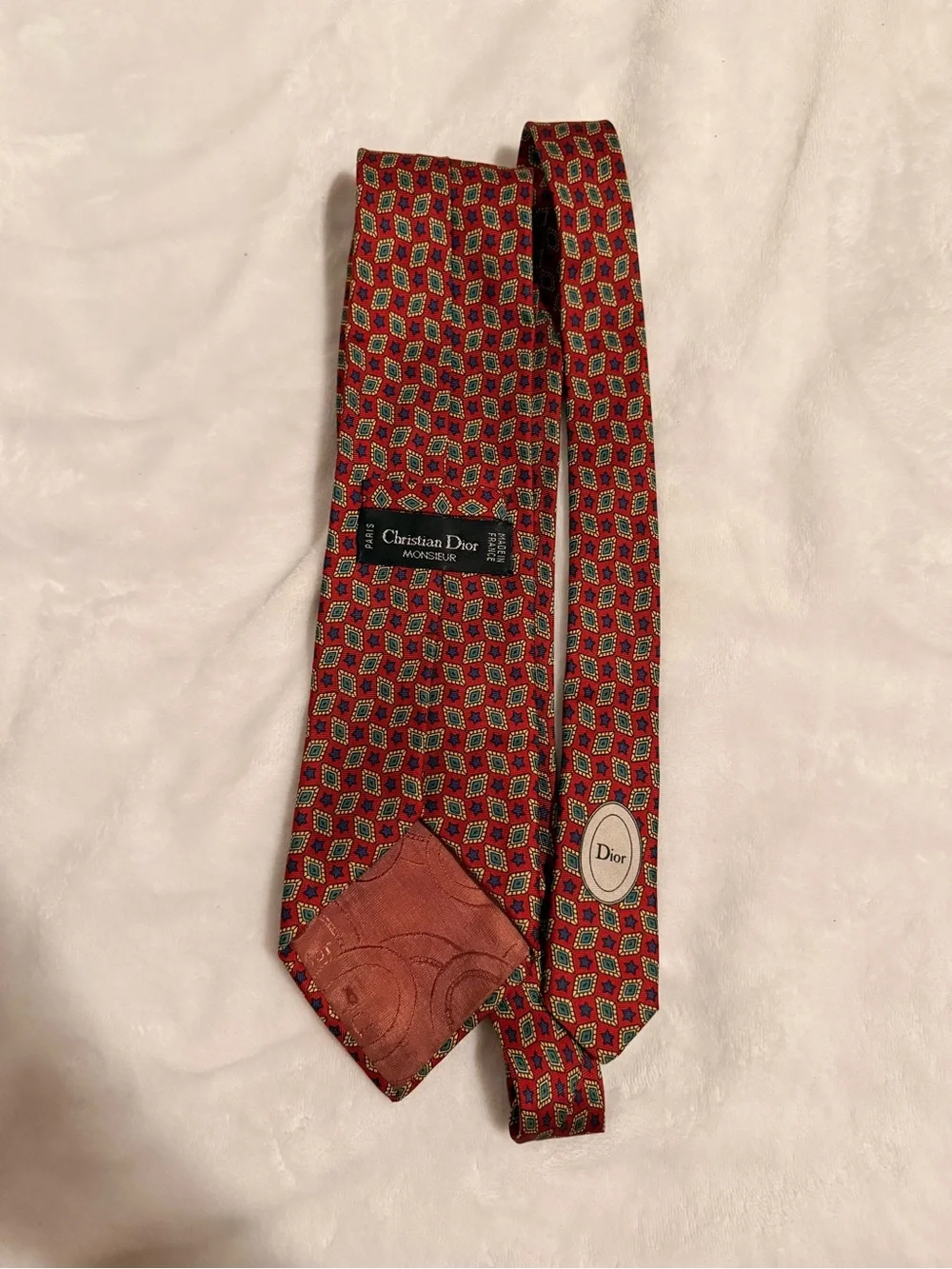Vintage Christian Dior Monsieur Red Geometric Silk Tie